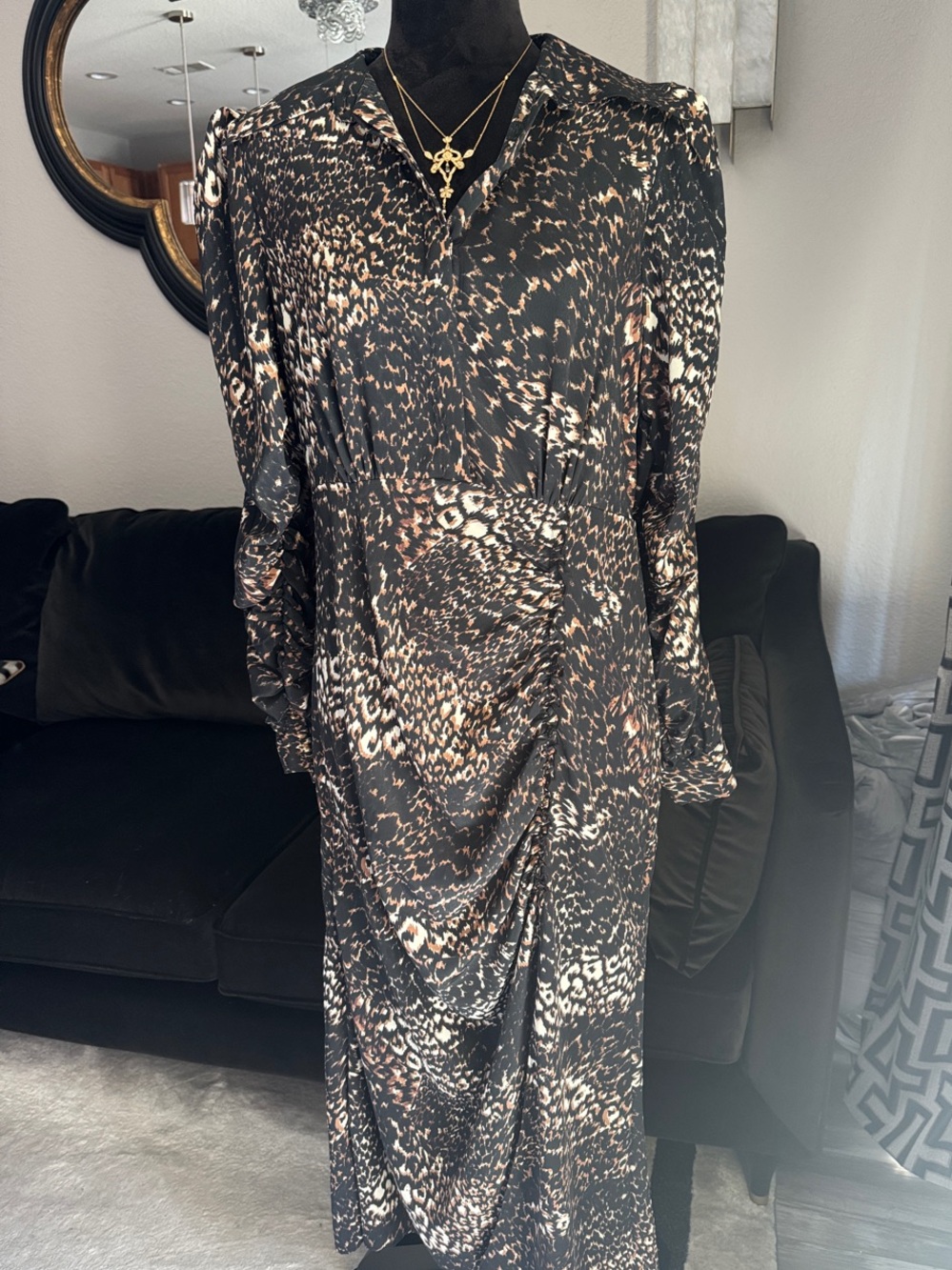 Topshop Black and Brown Animal Print Maxi Dress
